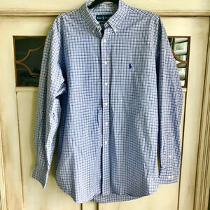 EUC Mens Ralph Lauren Classic Button Down Shirt Navy Pony | Size 16 1/2 L